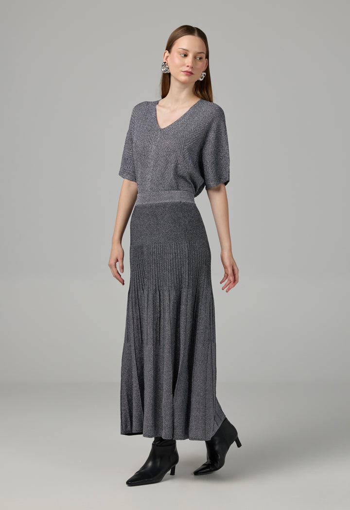 Choice Knitted Pleated Lurex Skirt Silver