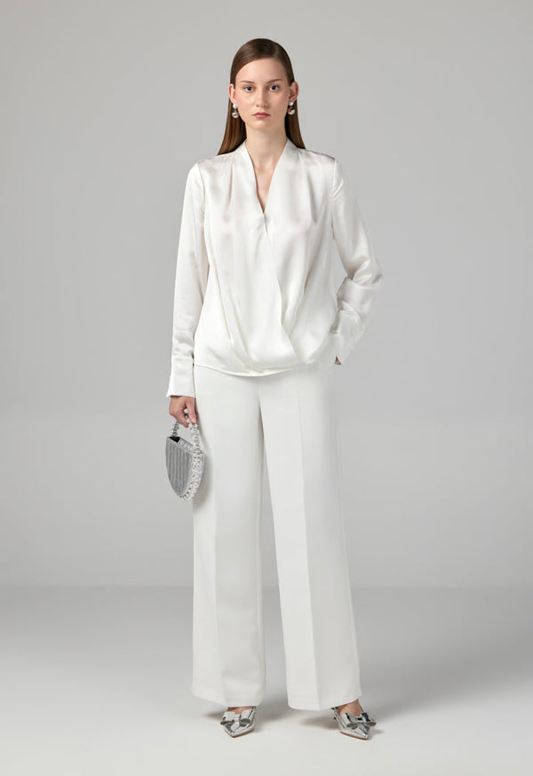 Choice Long Sleeves Satin Bodysuit Top Off White