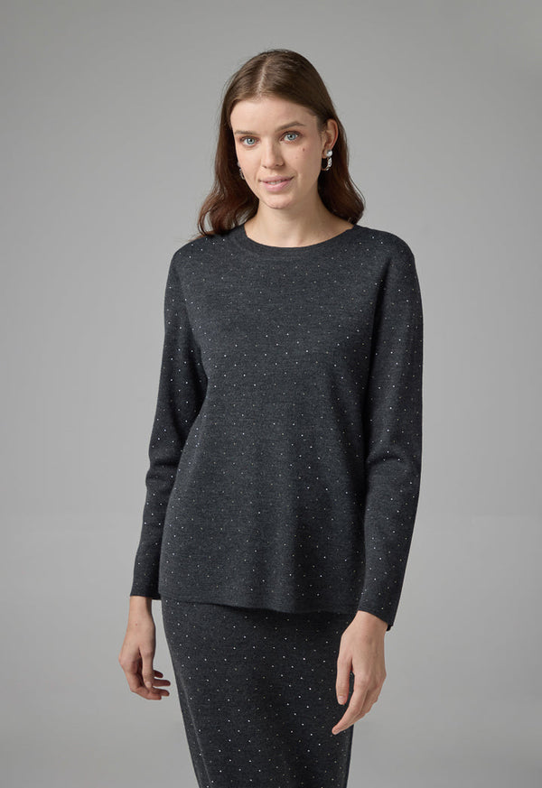 Choice Solid Crystal Embellished Sweater Anthracite