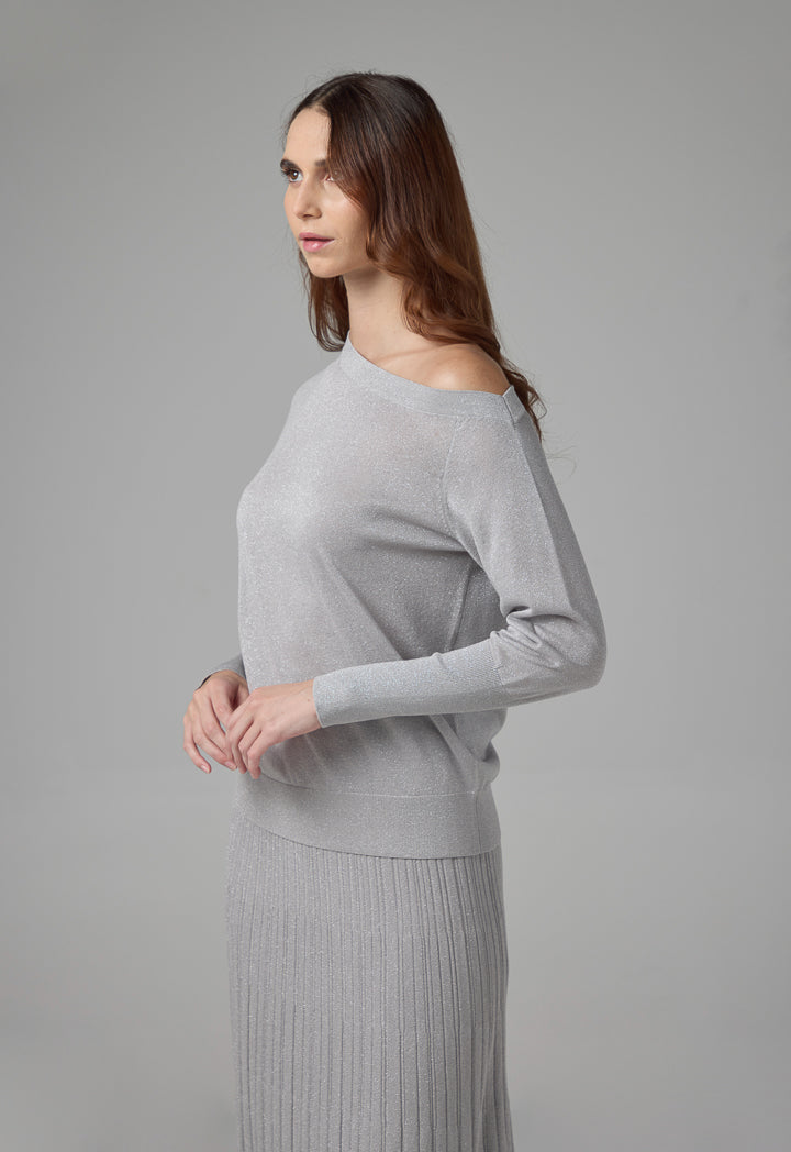 Choice Off Shoulder Lurex Top Silver