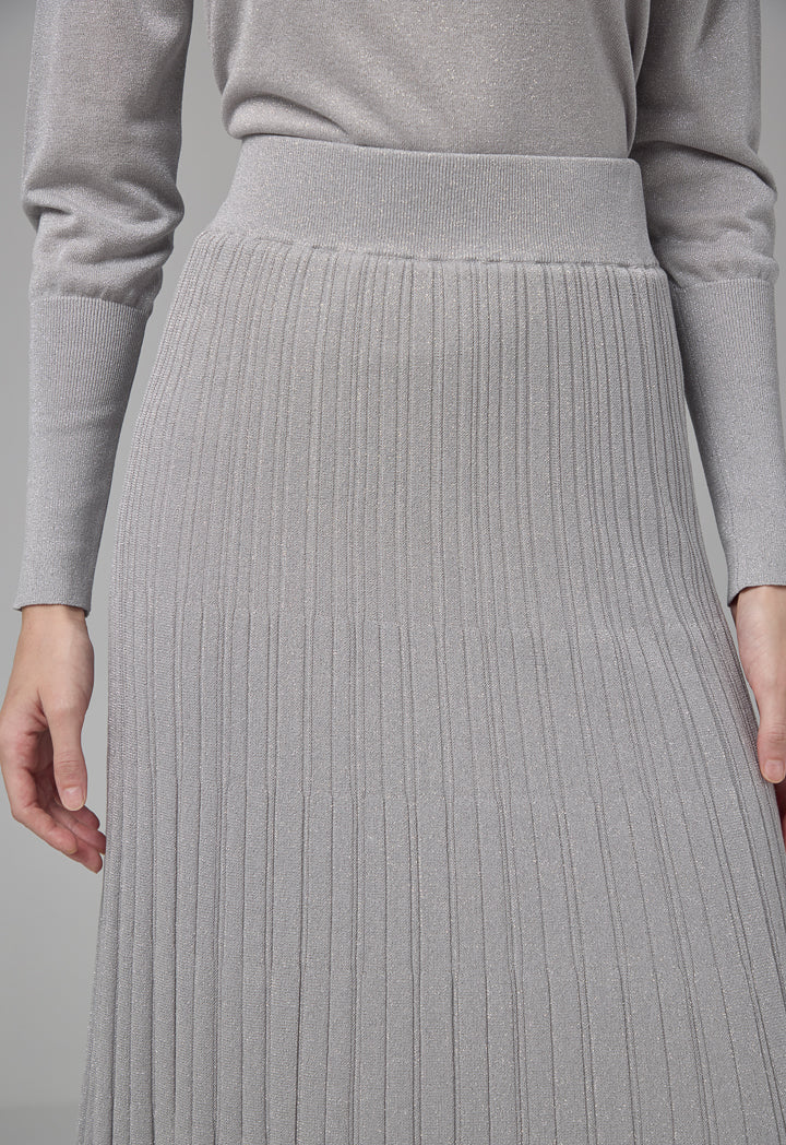 Choice Lurex Pleated Knitted Skirt Silver