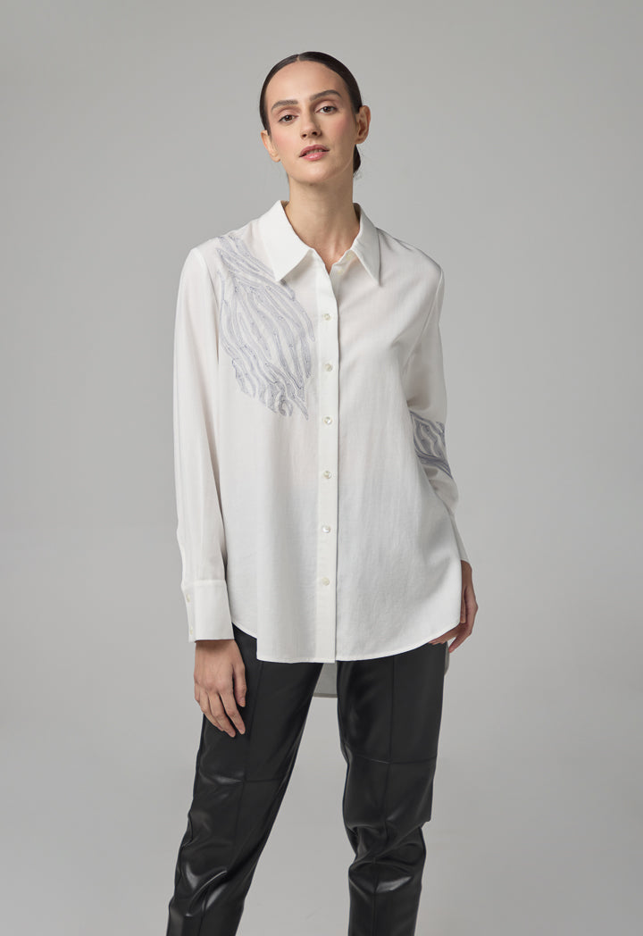 Choice High Low Embroidered Shirt Off White