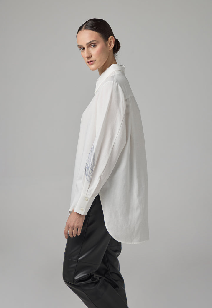 Choice High Low Embroidered Shirt Off White