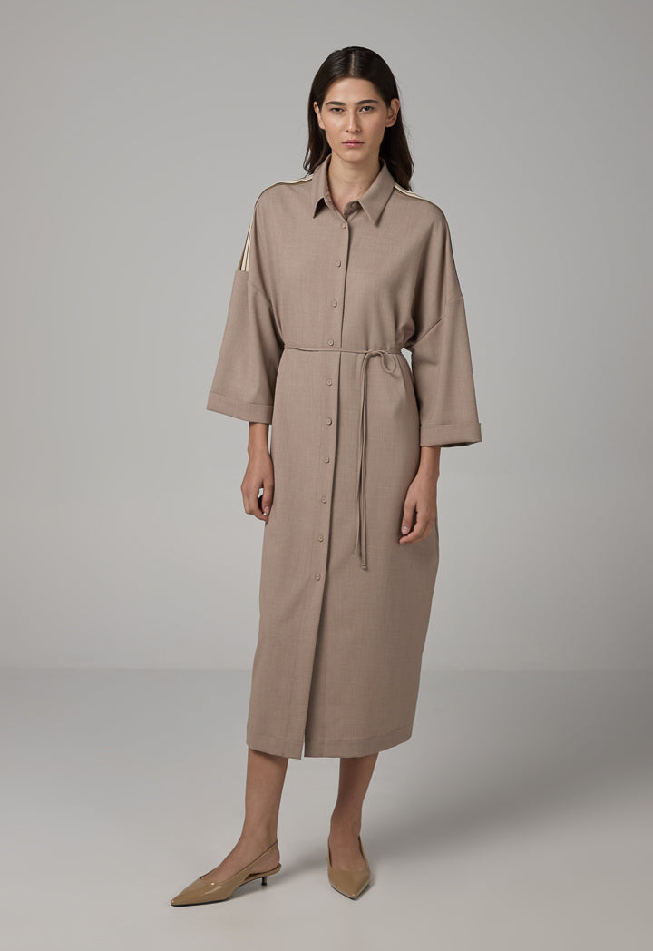 Choice Drop Shoulder Basic Shirt Dress Beige