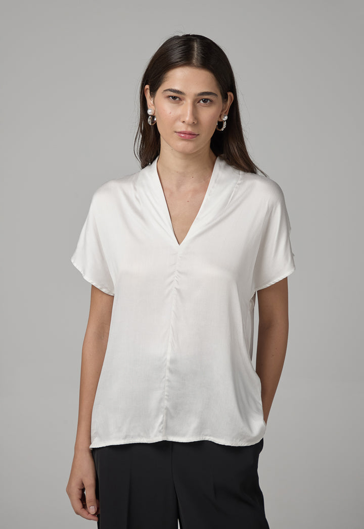 Choice V- Neck Basic Top Off White