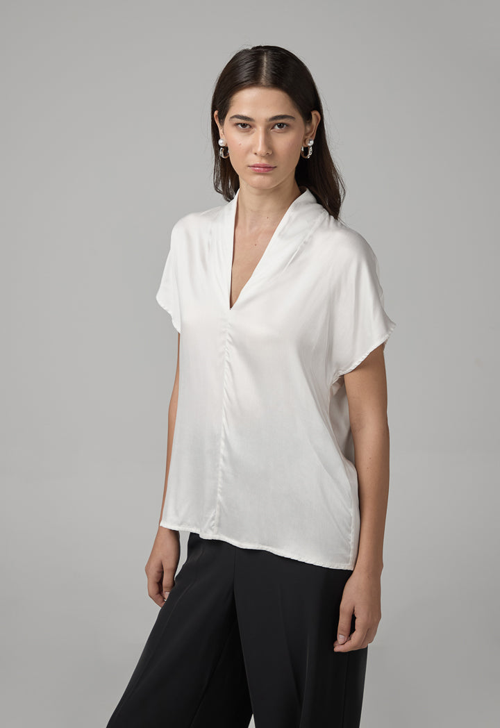 Choice V- Neck Basic Top Off White