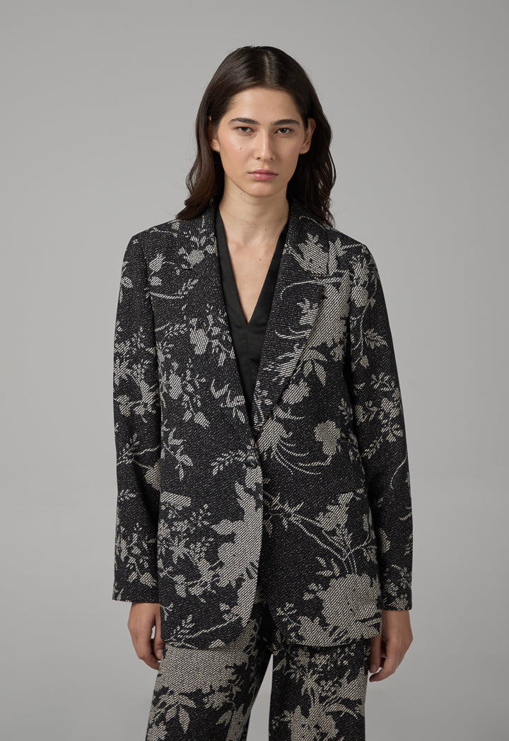 Choice Long Sleeve Floral Print Blazer Black