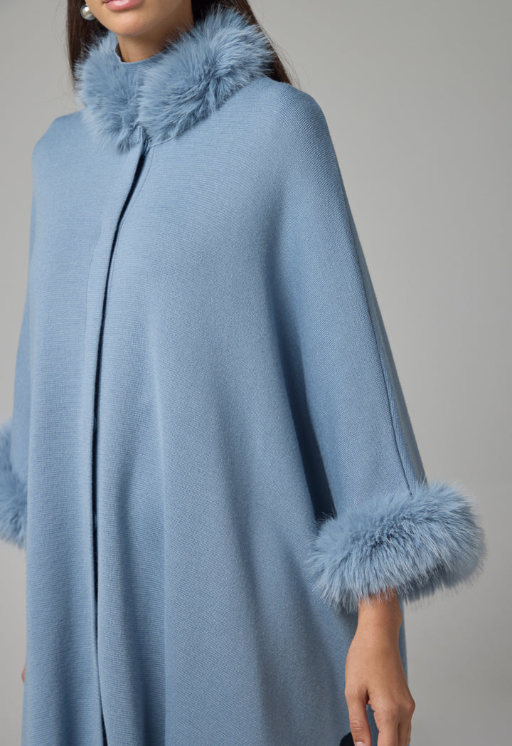 Choice Knitted Faux Fur Poncho Blue