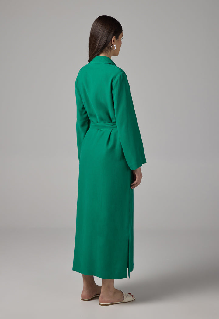 Choice Front Pocket Belted Shirt Dress Green