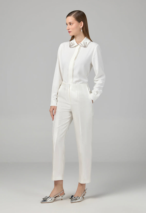Choice Straight Leg Basic Trousers Off White