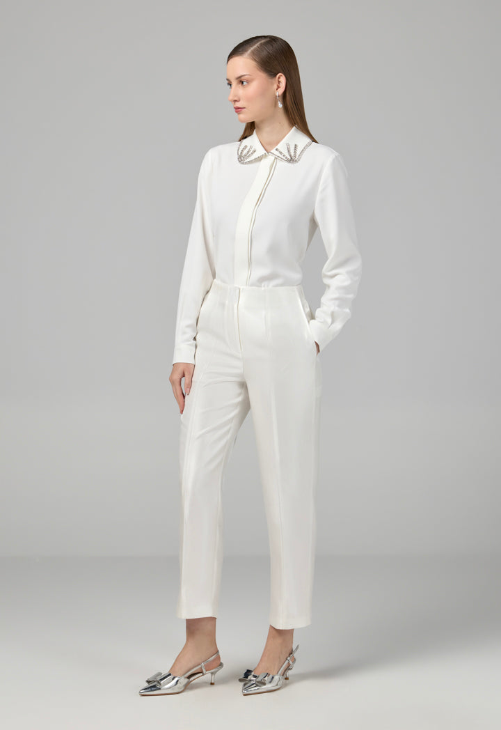 Choice Straight Leg Basic Trousers Off White