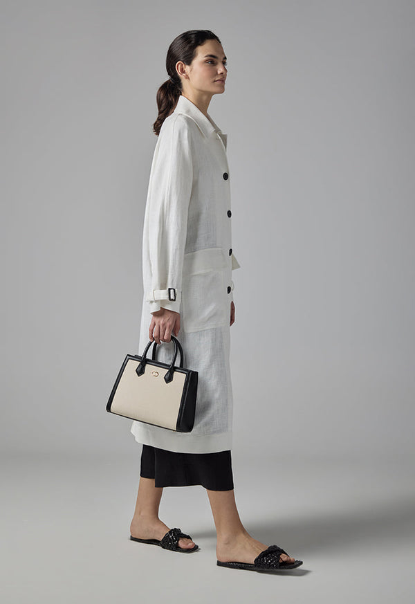 Choice Single Tone Long Sleeve Textured Coat Off White