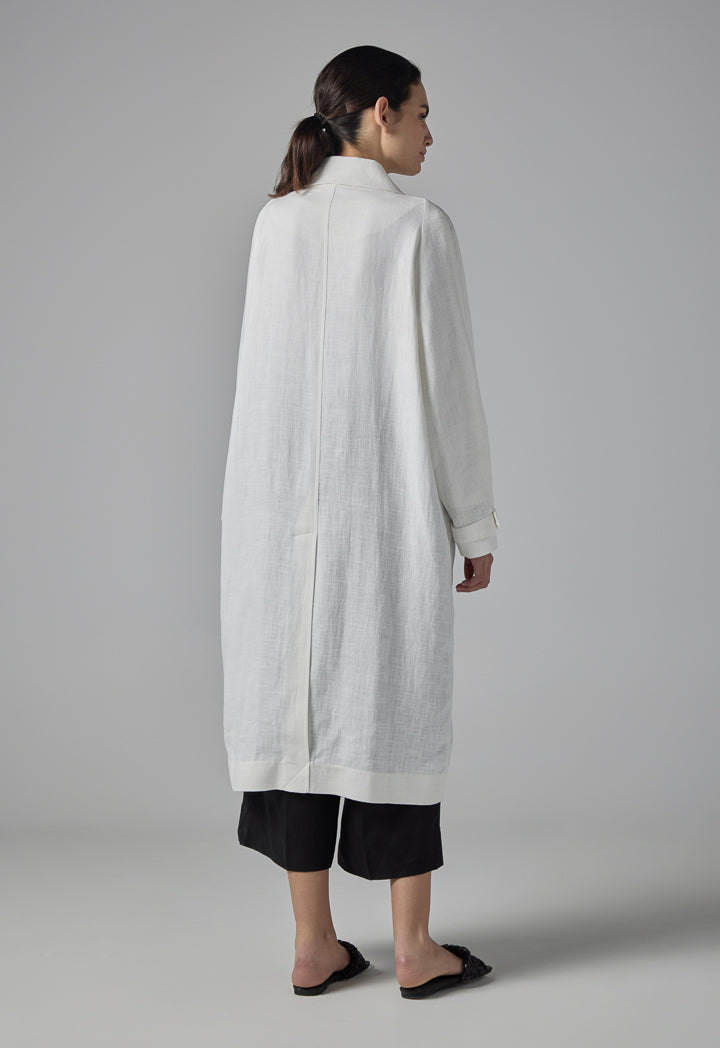 Choice Single Tone Long Sleeve Textured Coat Off White