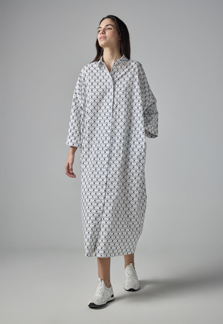 Choice Monogram Print Shirt Dress Navy-White