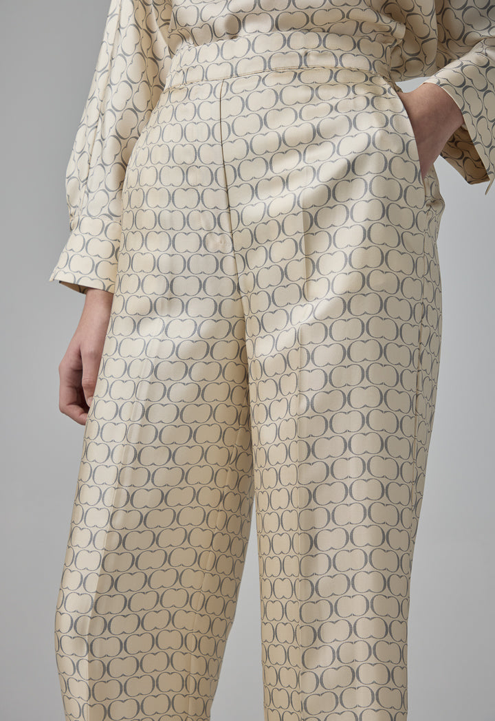 Choice Wide Leg Monogram Print Trousers Beige