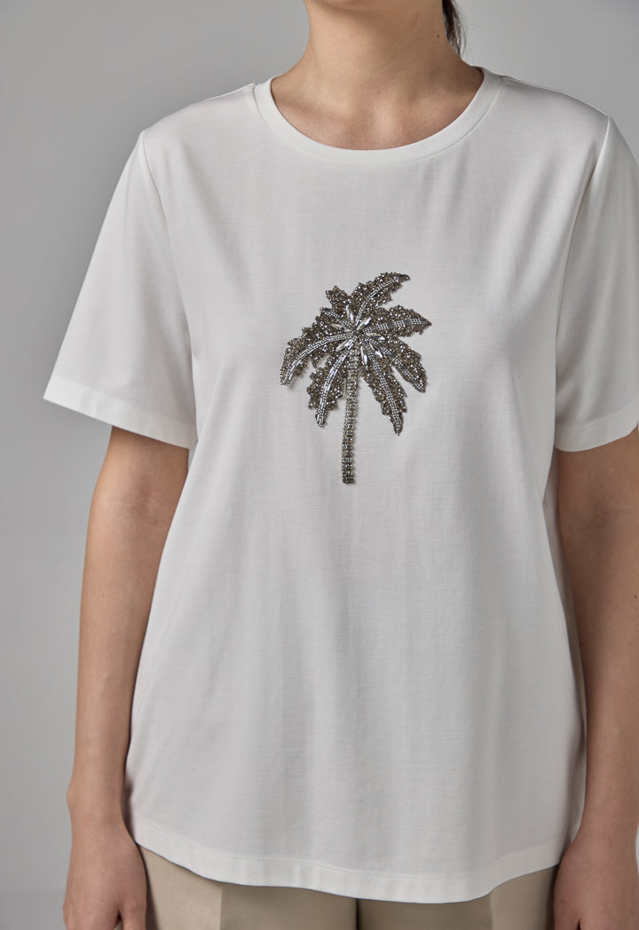 Choice Solid Crystal Embellished T-Shirt Off White