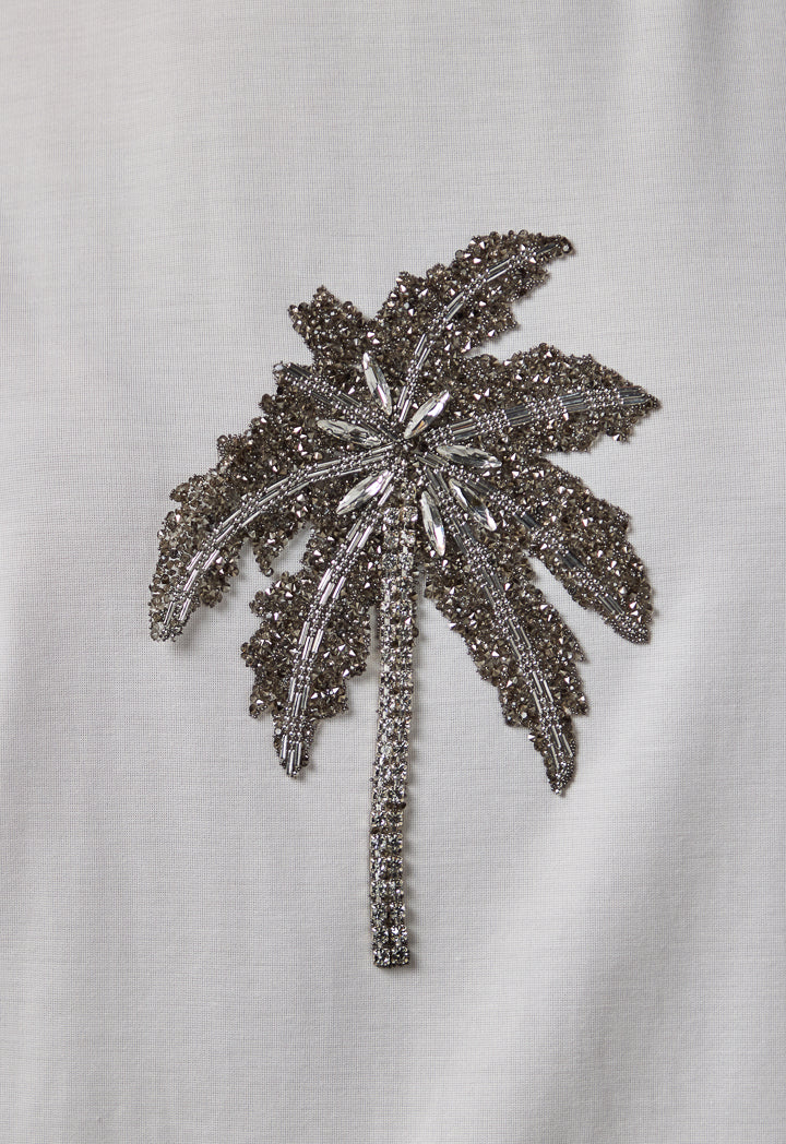 Choice Solid Crystal Embellished T-Shirt Off White