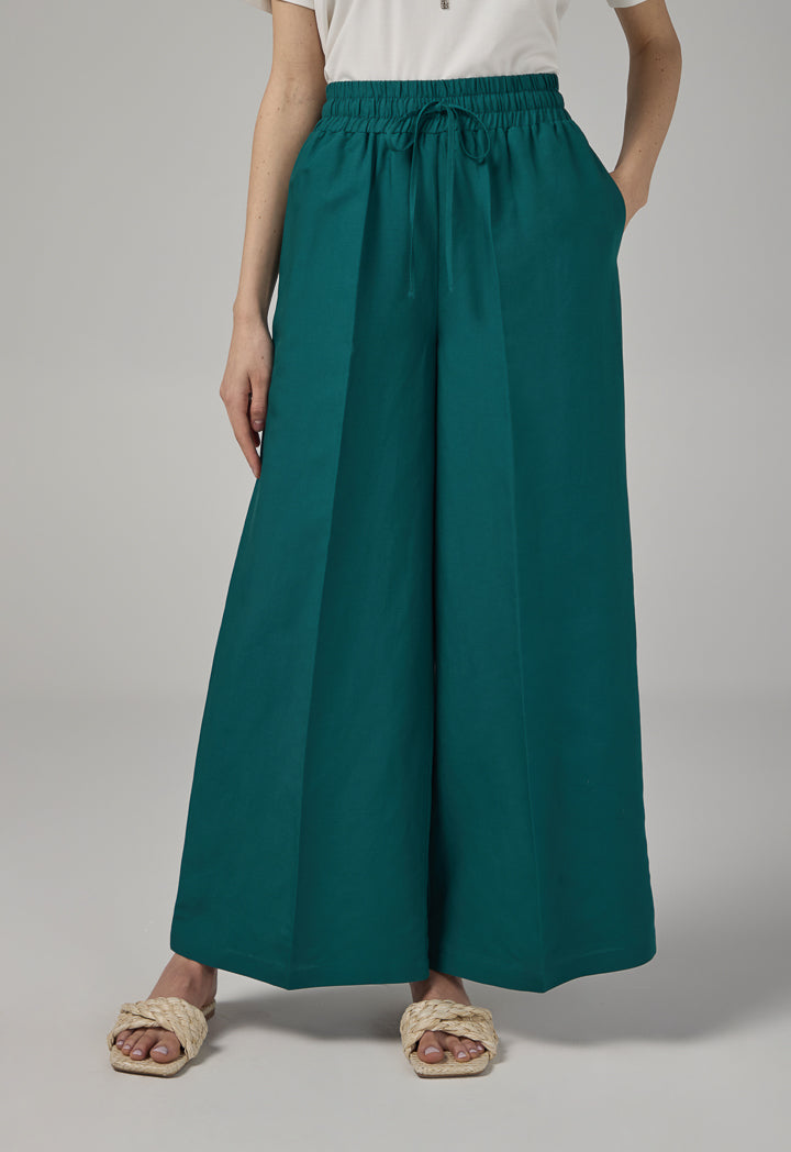 Choice Basic Elastic Waistband Linen Trousers Teal