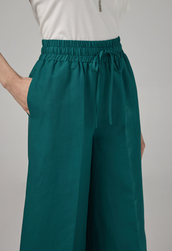 Choice Basic Elastic Waistband Linen Trousers Teal