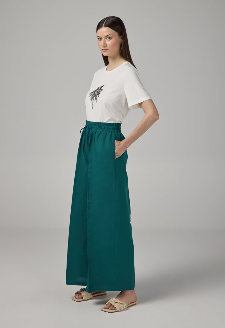 Choice Basic Elastic Waistband Linen Trousers Teal