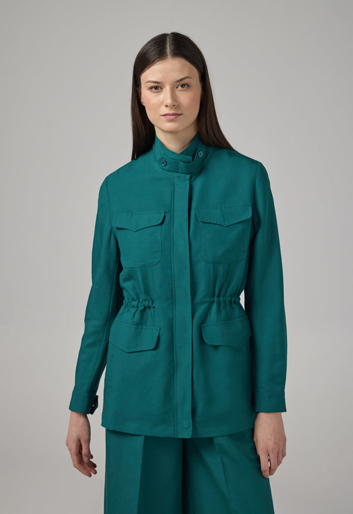 Choice Front Flap Pocket Basic Jacket Teal