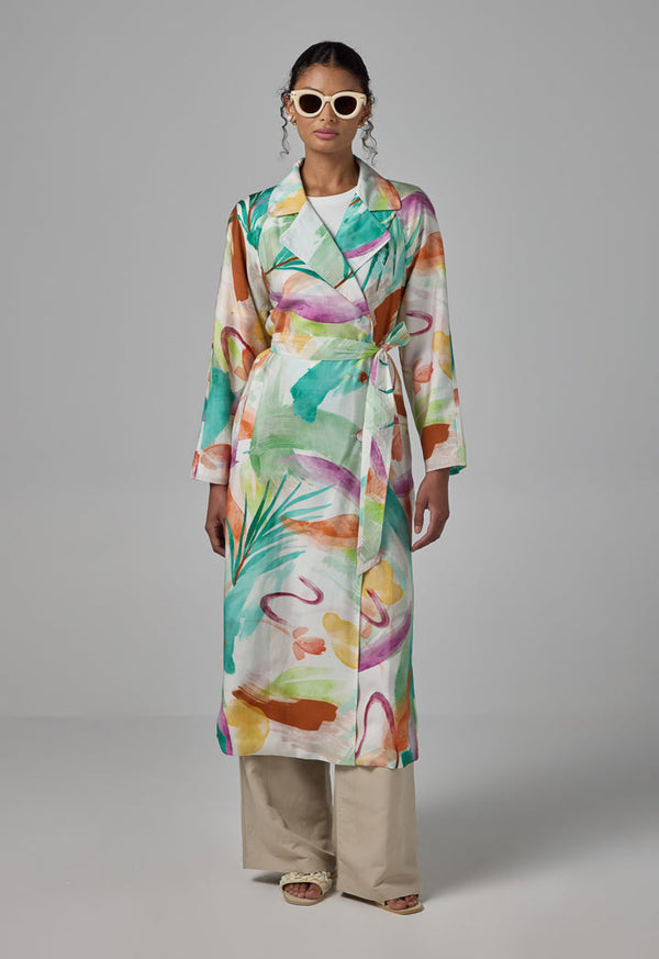 Choice Notched Collar Printed Coat Multi Color