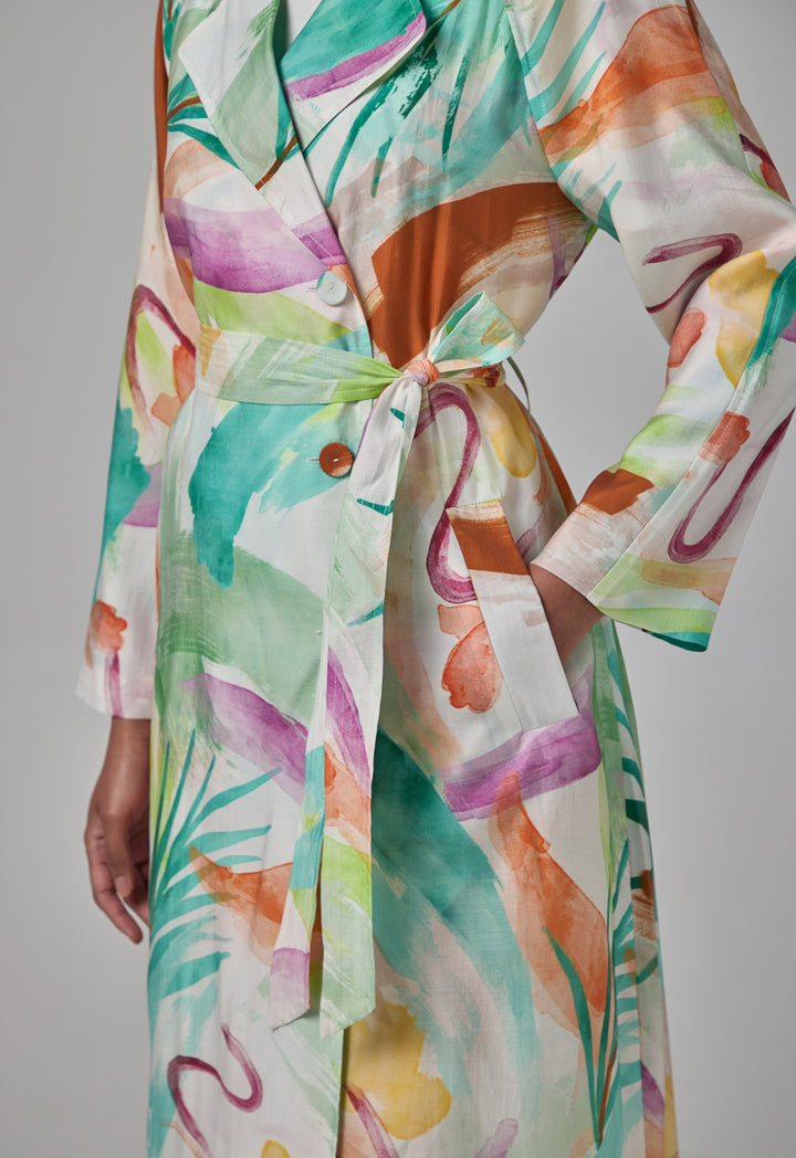 Choice Notched Collar Printed Coat Multi Color