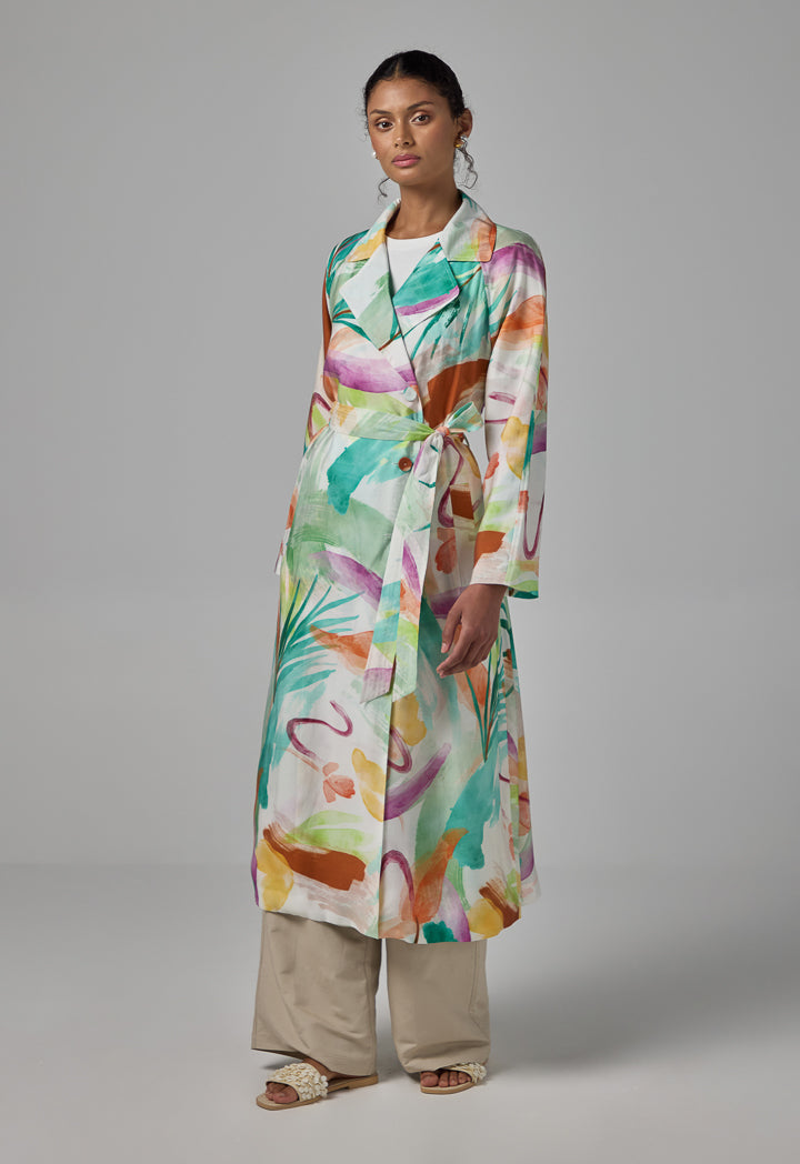 Choice Notched Collar Printed Coat Multi Color