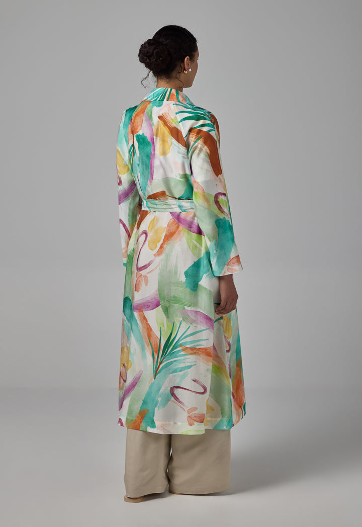 Choice Notched Collar Printed Coat Multi Color