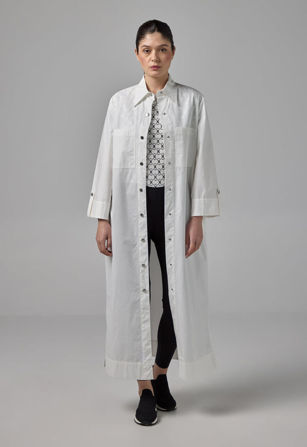 Choice Front Pockets Monogram Shirt Dress Off White
