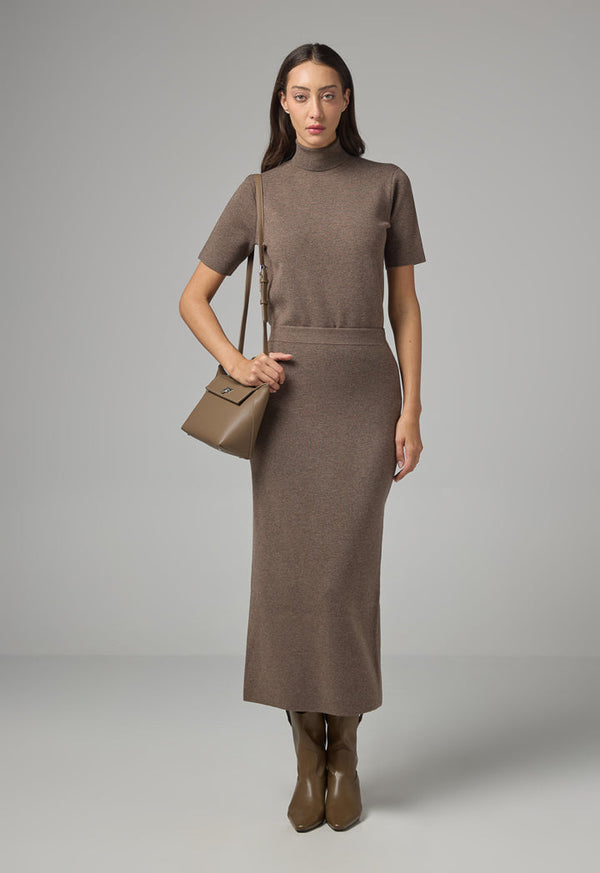 Choice Solid Straight Cut Knitted Skirt Brown