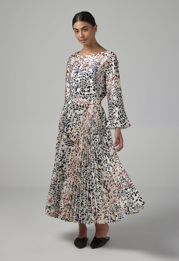 Choice Printed Pleated Flared Skirt Multi Color