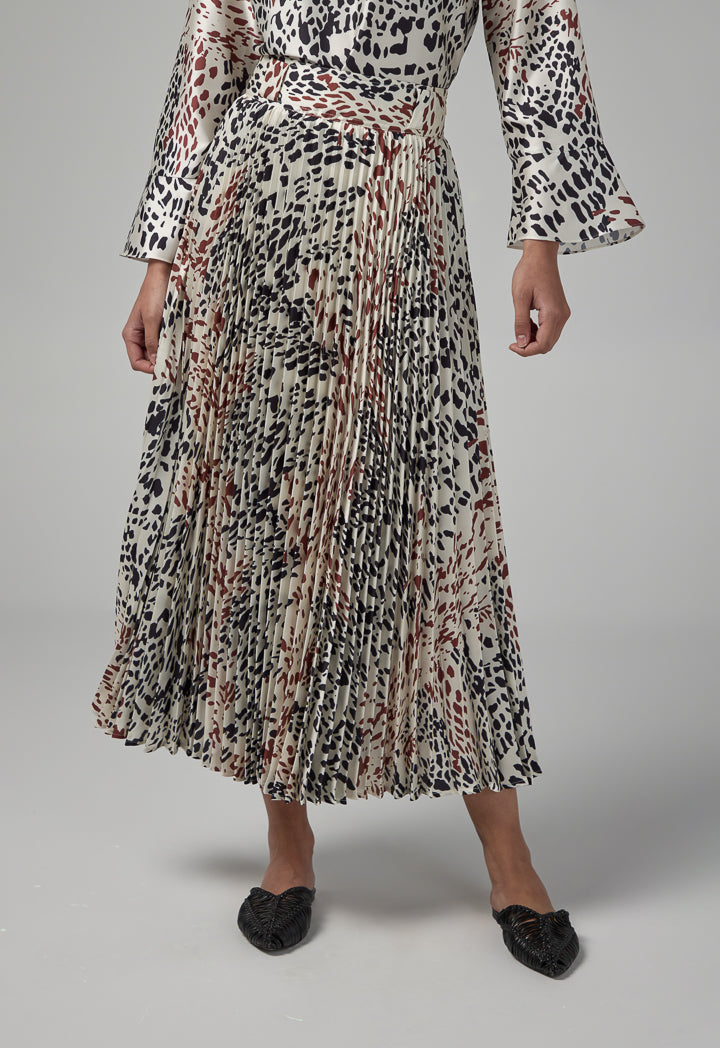 Choice Printed Pleated Flared Skirt Multi Color