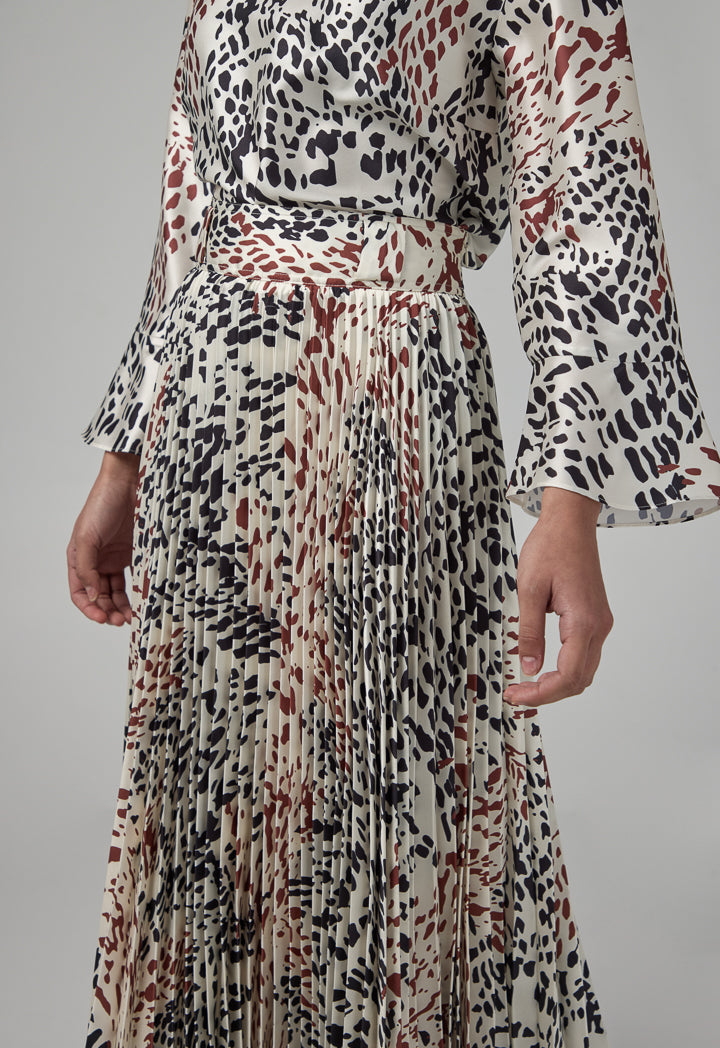 Choice Printed Pleated Flared Skirt Multi Color