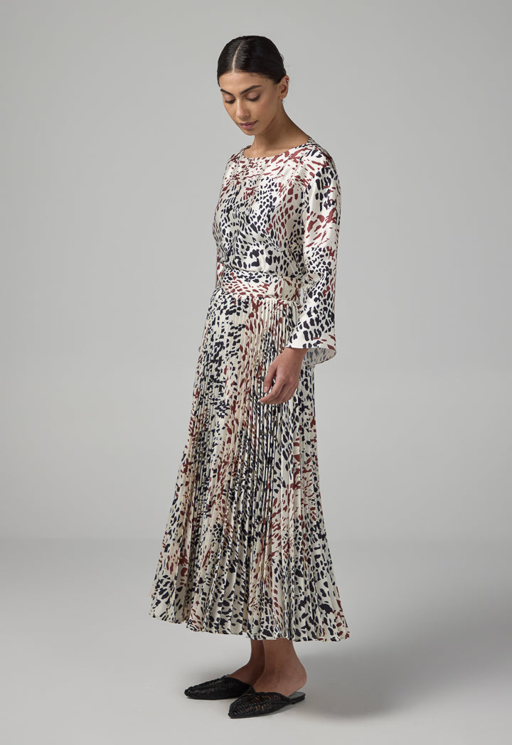 Choice Printed Pleated Flared Skirt Multi Color