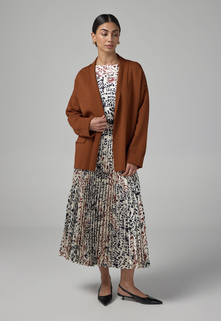 Choice Solid Knitted Belted Cardigan Brown