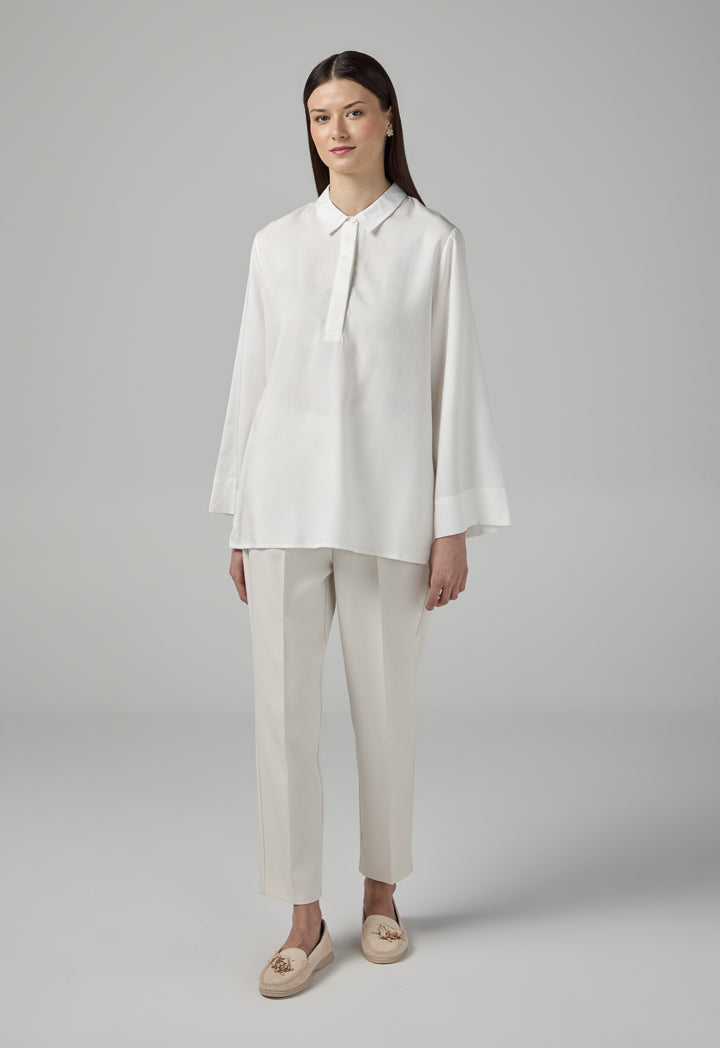 Choice Half Buttons Basic Shirt  Off White