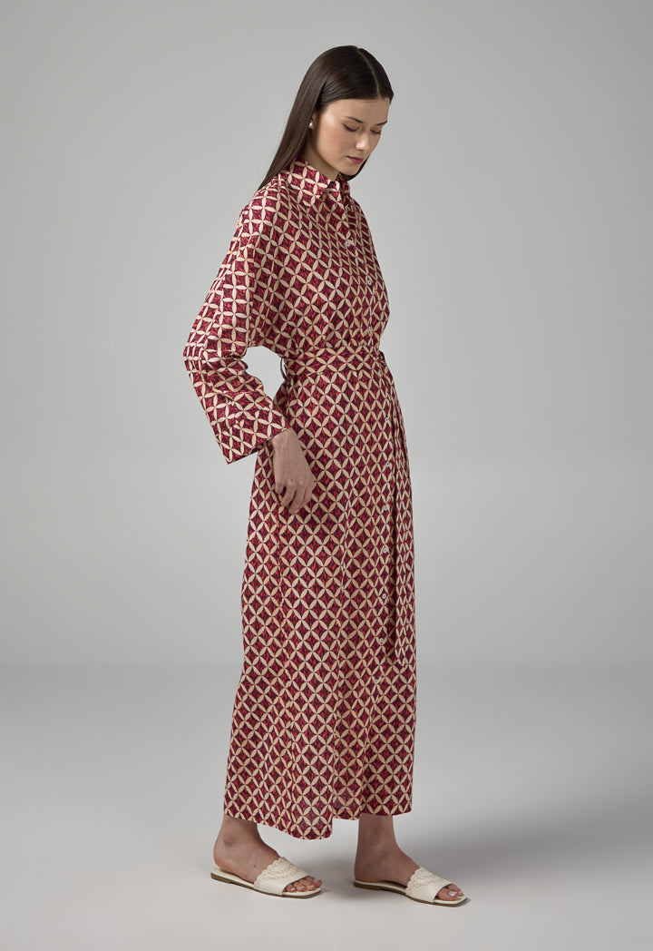 Choice Geometrical Print Belted Shirt Dress Multi Color