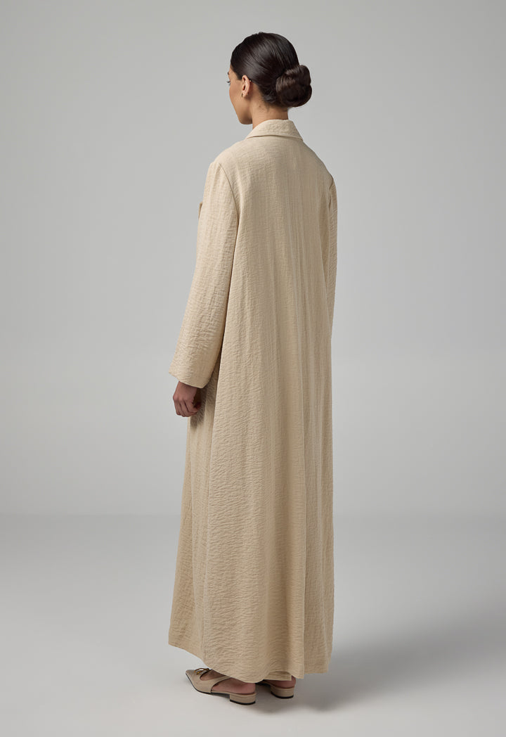 Choice Single Breasted Crinkled Abaya Beige