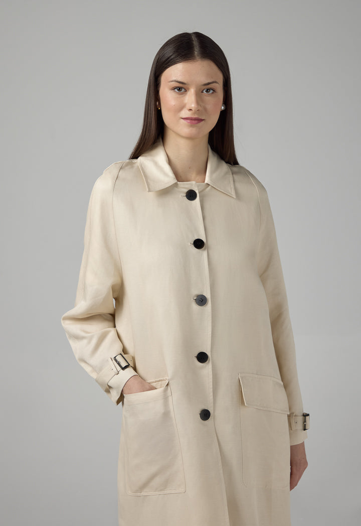 Choice Solid Front Flap Pockets Coat Beige