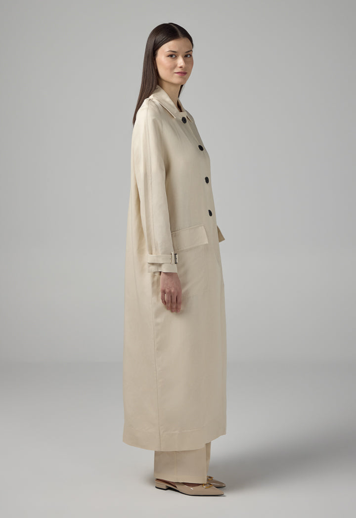 Choice Solid Front Flap Pockets Coat Beige