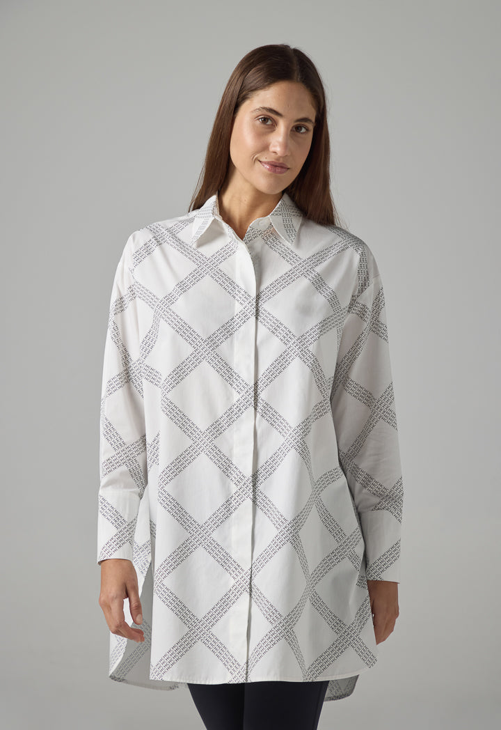 Choice Long Sleeve Printed Monogram Shirt  Off White