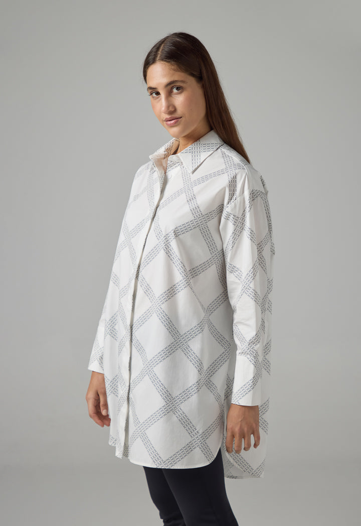 Choice Long Sleeve Printed Monogram Shirt  Off White