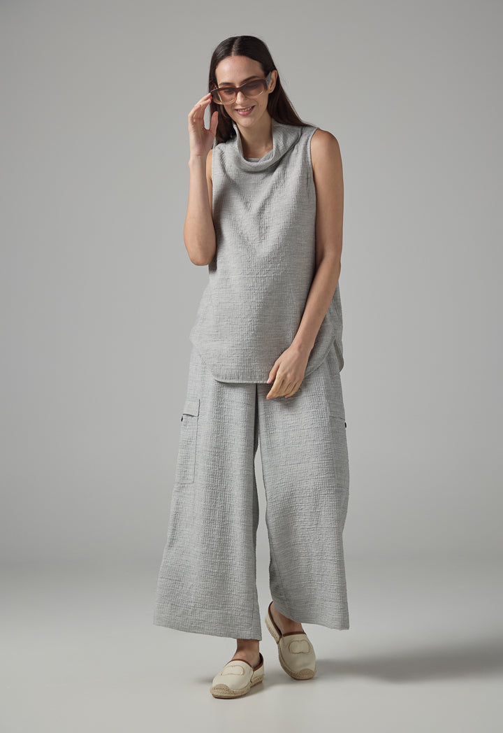 Choice Solid Sleeveless Textured Top Grey