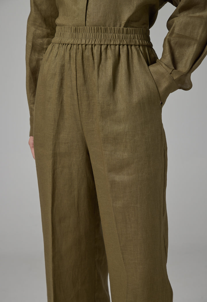 Choice High-Waist Straight-Cut Basic Trousers Khaki