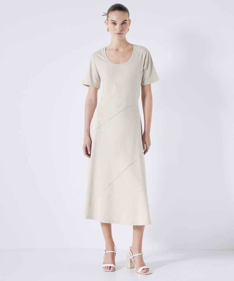 Ipekyol Combed Cotton Dress With Diagonal Stitching Stone