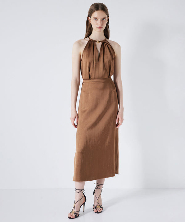 Ipekyol Shiny Textured Midi Skirt Brown