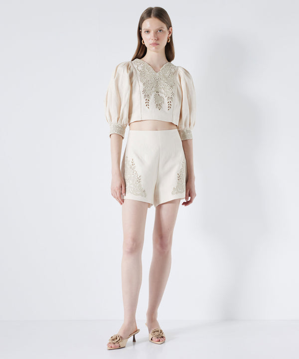 Ipekyol Embroidered Linen Blouse Natural