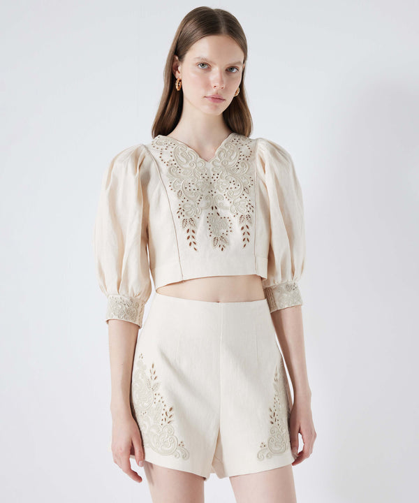 Ipekyol Embroidered Linen Blouse Natural