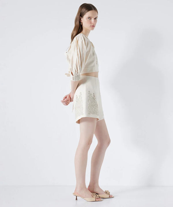 Ipekyol Embroidered Linen Shorts Natural